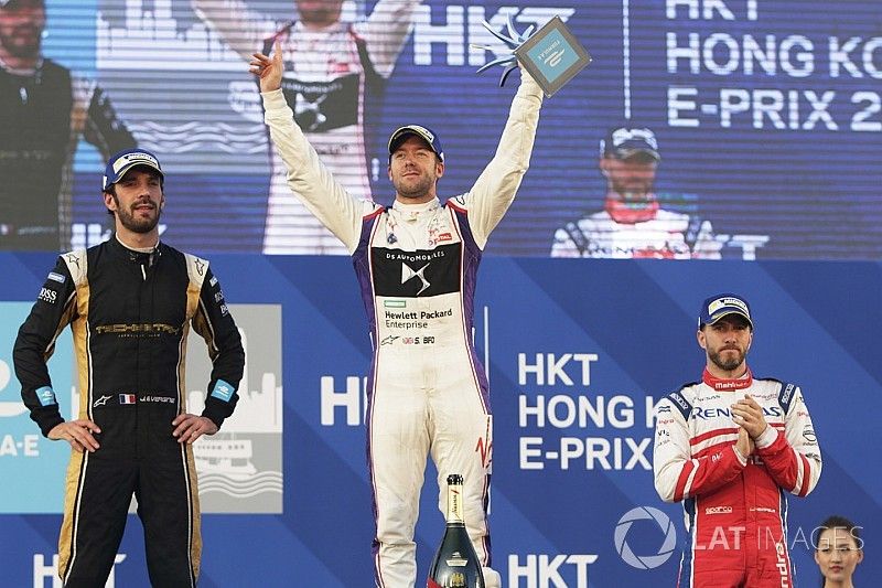 Podium: race winner, Sam Bird, DS Virgin Racing, second place Jean-Eric Vergne, Techeetah, third place Nick Heidfeld, Mahindra Racing