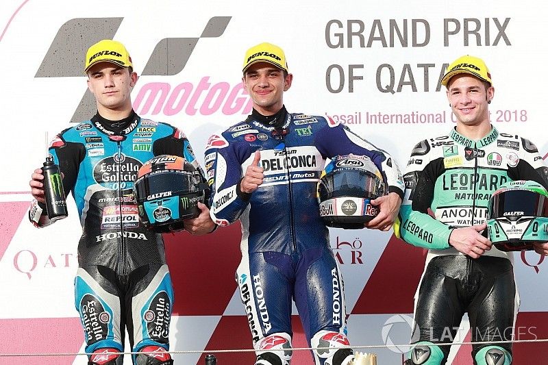 Podium: segundo, Aron Canet, Estrella Galicia 0,0, ganador, Jorge Martin, Del Conca Gresini Racing M