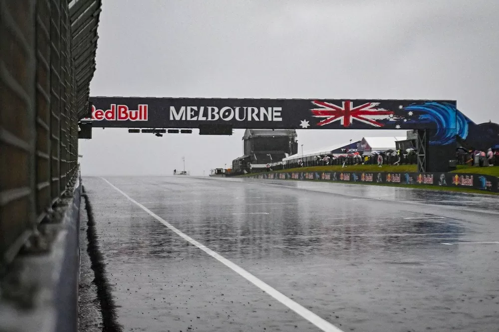 A general view of the rain in the pit lane during the MotoGP Of Australia 