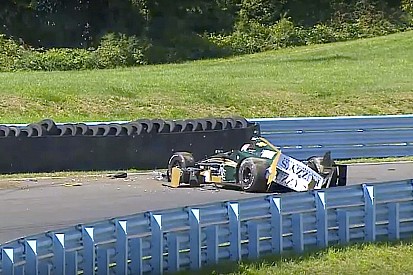 Newgarden shunts in practice at the Glen