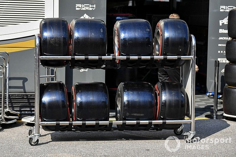 Pirelli Tyres outside the Haas motorhome