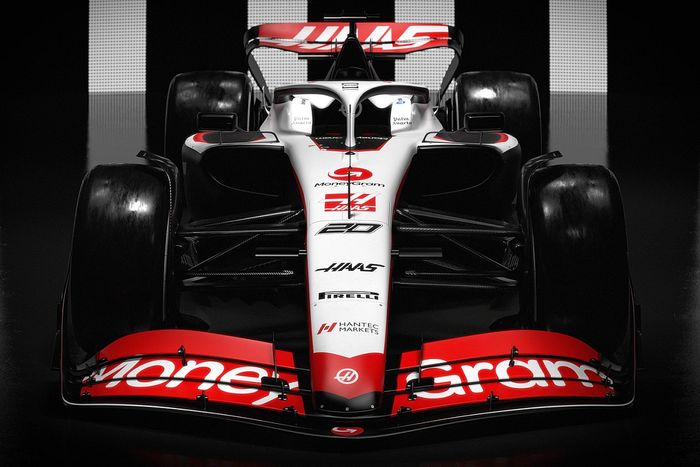 Foto's: De kleurstelling van de nieuwe Haas F1-bolide voor 2023 uit alle hoeken