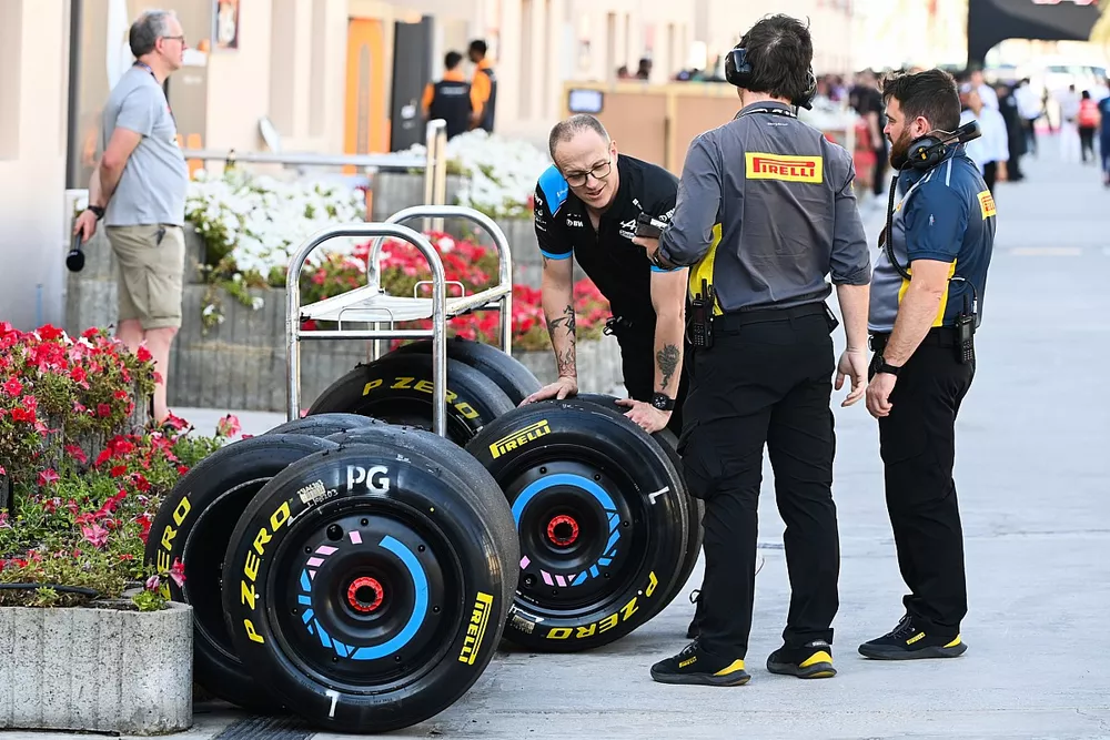 Pirelli technicians in the pit lane