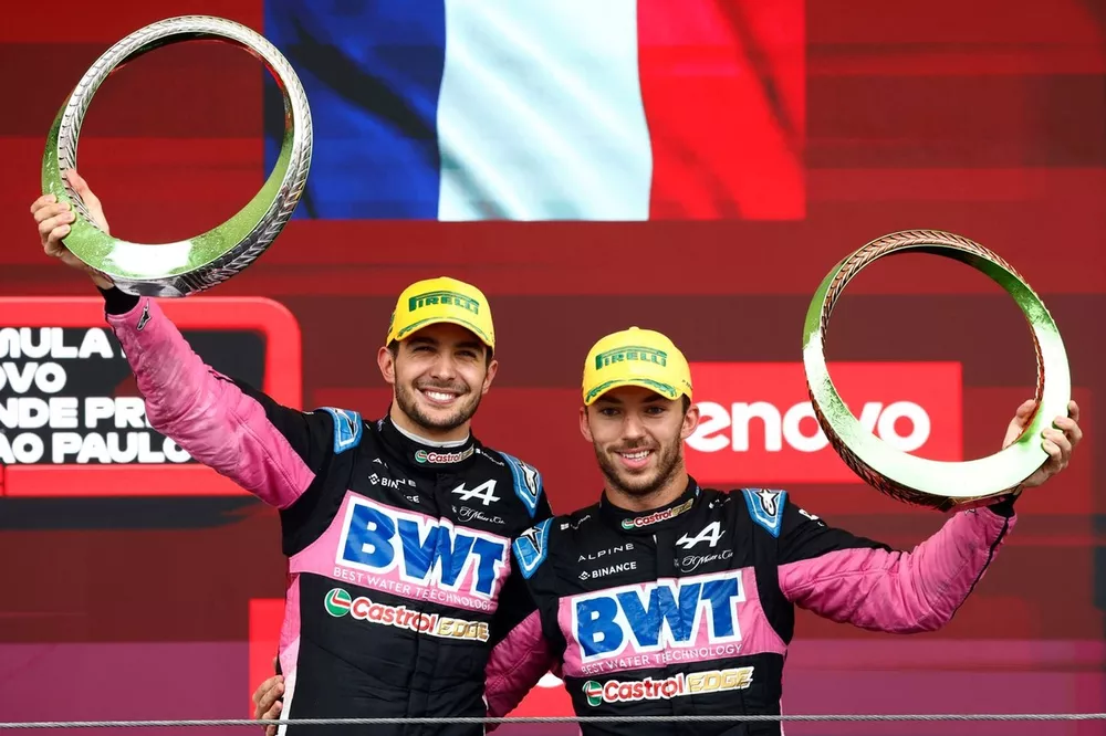 Esteban Ocon, Alpine F1 Team, 2nd position, Pierre Gasly, Alpine F1 Team, 3rd position, on the podium