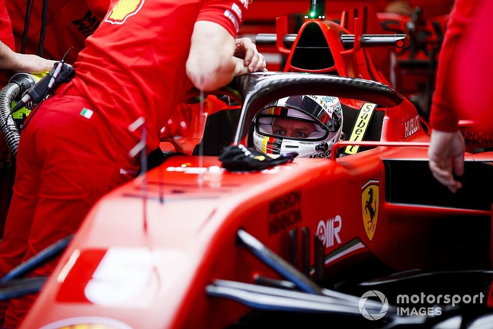 Sebastien Vettel, Ferrari SF1000 in the garage