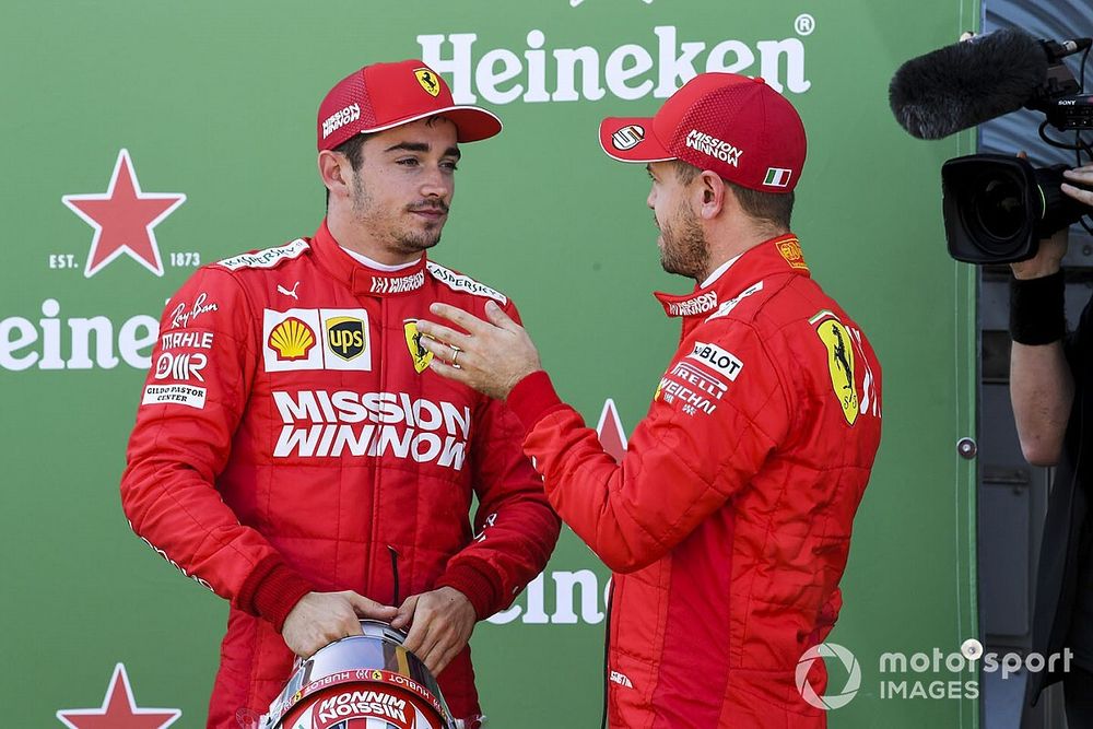 Charles Leclerc, Ferrari, et le poleman Sebastian Vettel, Ferrari