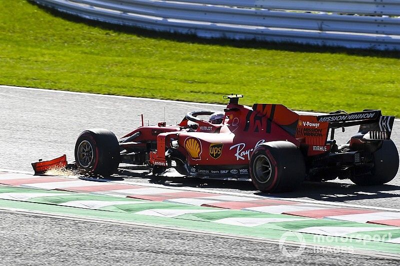 Charles Leclerc, Ferrari SF90 with front wing damage