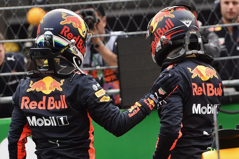 Daniel Ricciardo, Red Bull Racing et Max Verstappen, Red Bull Racing dans le parc ferm&eacute;