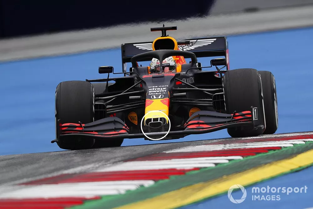 Max Verstappen, Red Bull Racing RB16 nose detail
