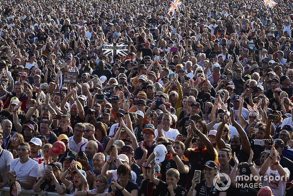 Fans celebrate victory for Lewis Hamilton, Mercedes AMG F1