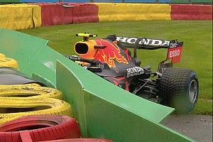 Vídeo: accidente de Checo Pérez antes de la salida en Bélgica