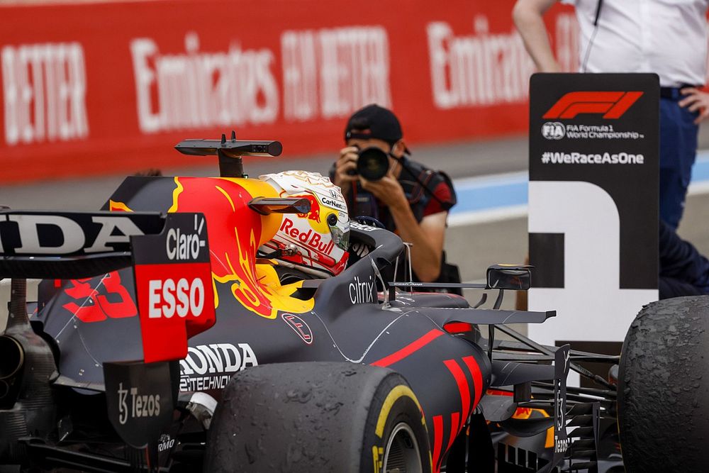 Max Verstappen, Red Bull Racing, 1st position, arrives in Parc Ferme