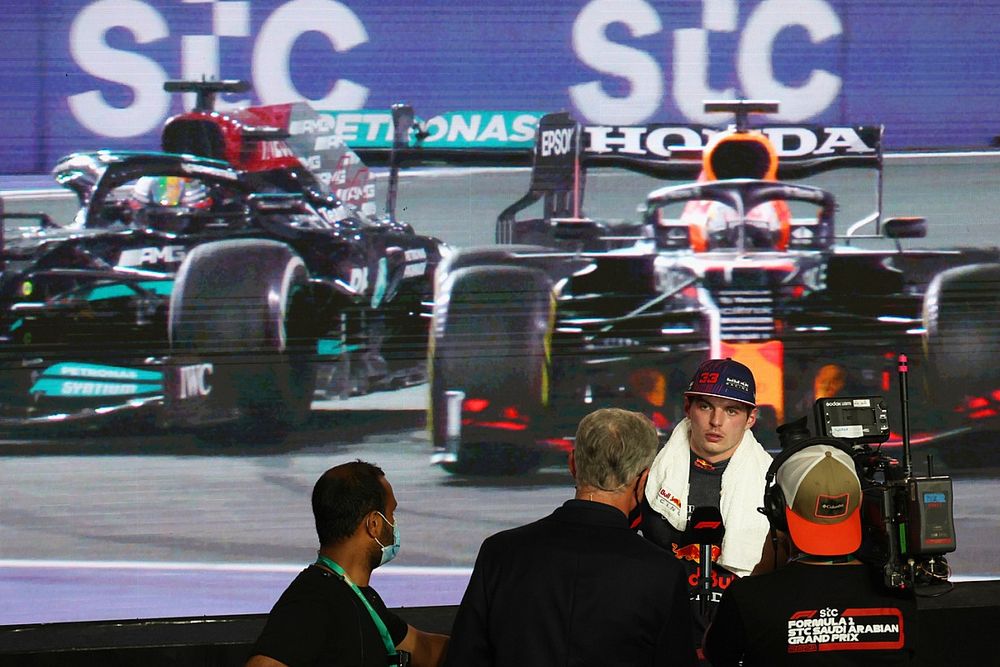 Max Verstappen, Red Bull Racing, 2nd position, is interviewed by David Coulthard, TV Presenter