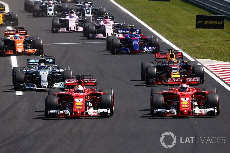 Sebastian Vettel, Ferrari SF70H, Kimi Raikkonen, Ferrari SF70H, Max Verstappen, Red Bull Racing RB13