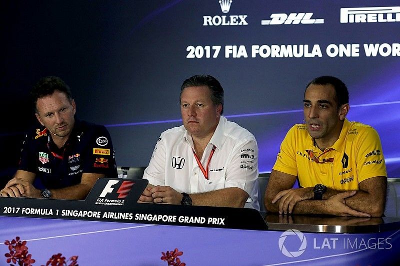 Christian Horner, Red-Bull-Teamchef, Zak Brown, McLaren-Chef, Cyril Abiteboul, Renault Sport F1, Ges