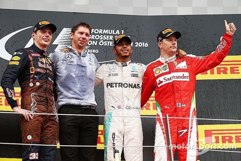 Podium: race winner Lewis Hamilton, Mercedes AMG F1, second place Max Verstappen, Red Bull Racing, third place Kimi Raikkonen, Ferrari