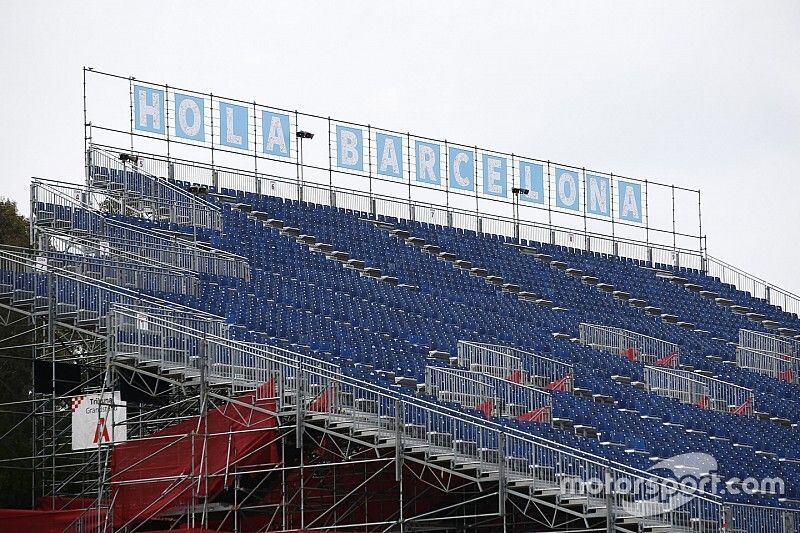 Hola Barcelona signage on the top of a grandstand