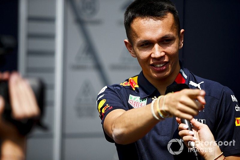 Alex Albon, Red Bull Racing speaks to the media