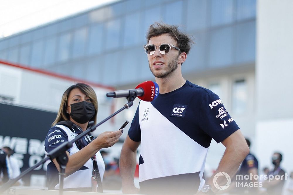 Pierre Gasly, AlphaTauri, is interviewed after Qualifying