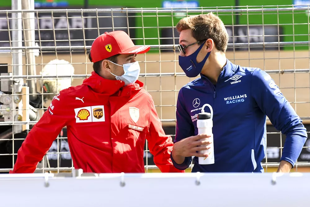 Charles Leclerc, Ferrari and George Russell, Williams on the drivers parade