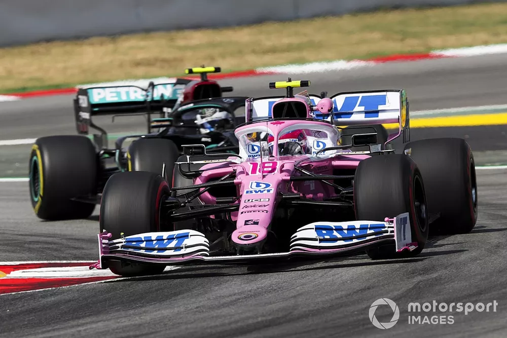 Lance Stroll, Racing Point RP20, leads Valtteri Bottas, Mercedes F1 W11 EQ Performance