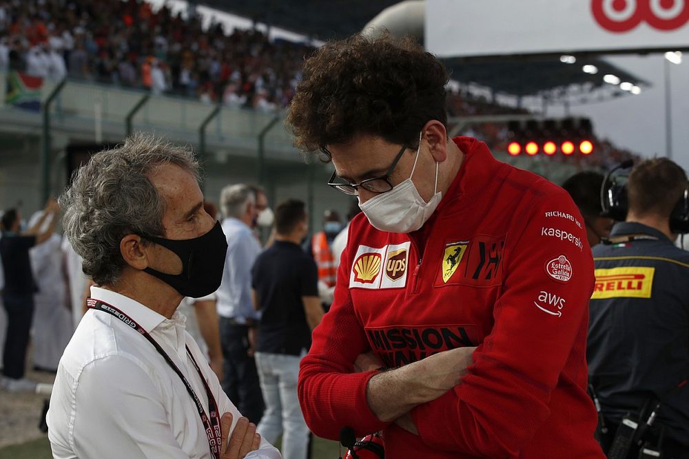 Alain Prost, Alpine F1 Team, with Mattia Binotto, Team Principal, Ferrari