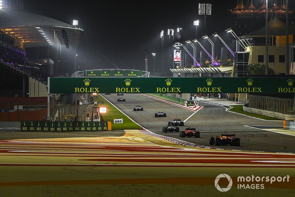 Sebastian Vettel, Ferrari SF1000, Lando Norris, McLaren MCL35, and Pietro Fittipaldi, Haas F1 Haas VF-20