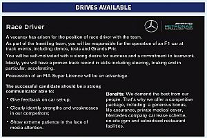 Mercedes s'offre une petite annonce dans Autosport pour recruter un pilote