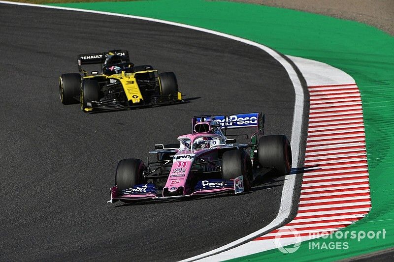 Sergio Perez, Racing Point RP19, Daniel Ricciardo, Renault F1 Team R.S.19