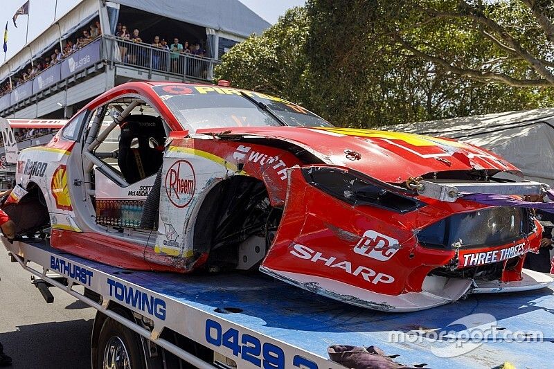 The crashed car of Scott McLaughlin, DJR Team Penske Ford