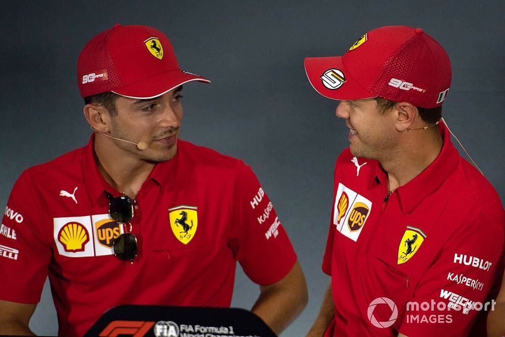 Charles Leclerc, Ferrari e Sebastian Vettel, Ferrari alla conferenza stampa