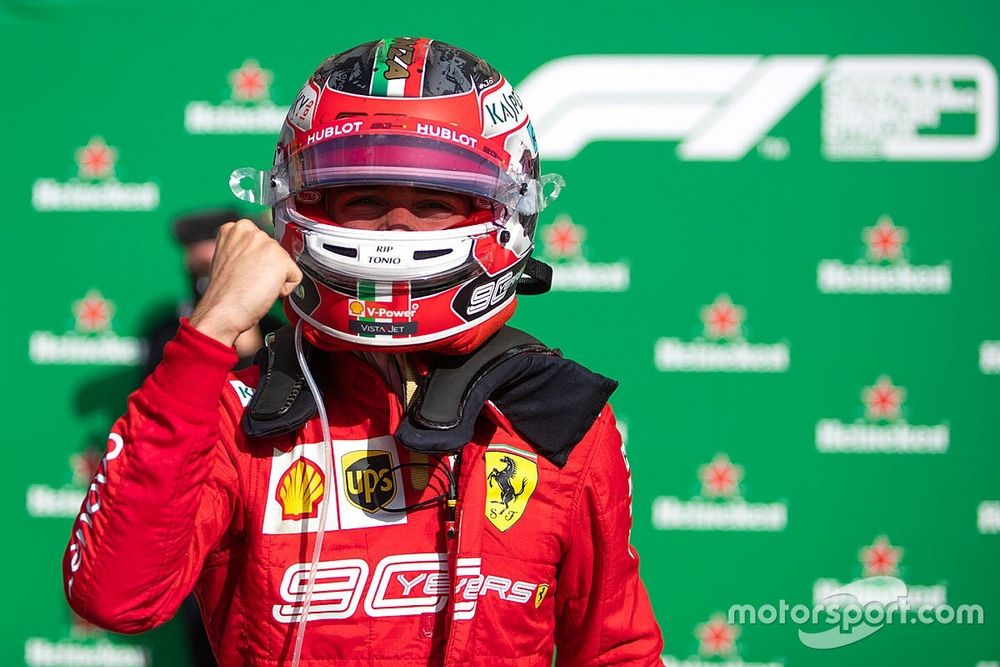 Race winner Charles Leclerc, Ferrari in parc ferme