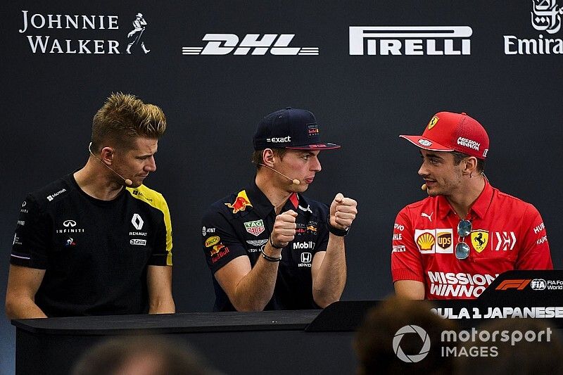 Nico Hulkenberg, Renault F1 Team, Max Verstappen, Red Bull Racing and Charles Leclerc, Ferrari in the Press Conference 