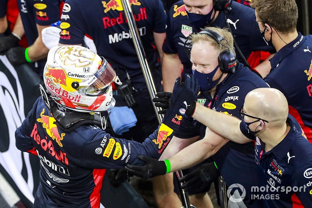 Max Verstappen, Red Bull Racing, is congratulated by his team