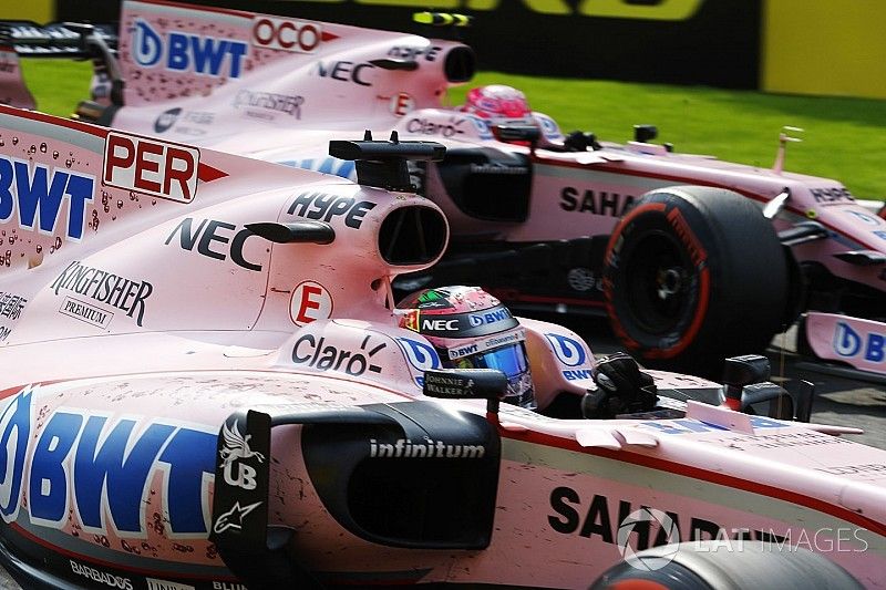 Sergio Perez, Force India VJM10, Esteban Ocon, Force India VJM10