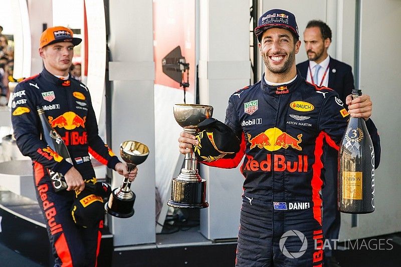 Max Verstappen, Red Bull, secondo classificato, Daniel Ricciardo, Red Bull Racing, terzo classificat