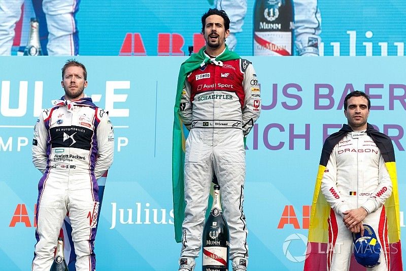 Lucas di Grassi, Audi Sport ABT Schaeffler, remporte l'E-Prix de Zurich, devant Sam Bird, DS Virgin Racing, et Jérôme d'Ambrosio, Dragon Racing