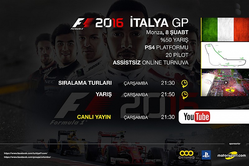 F1 2016 online turnuva: İtalya GP - Canlı Yayın