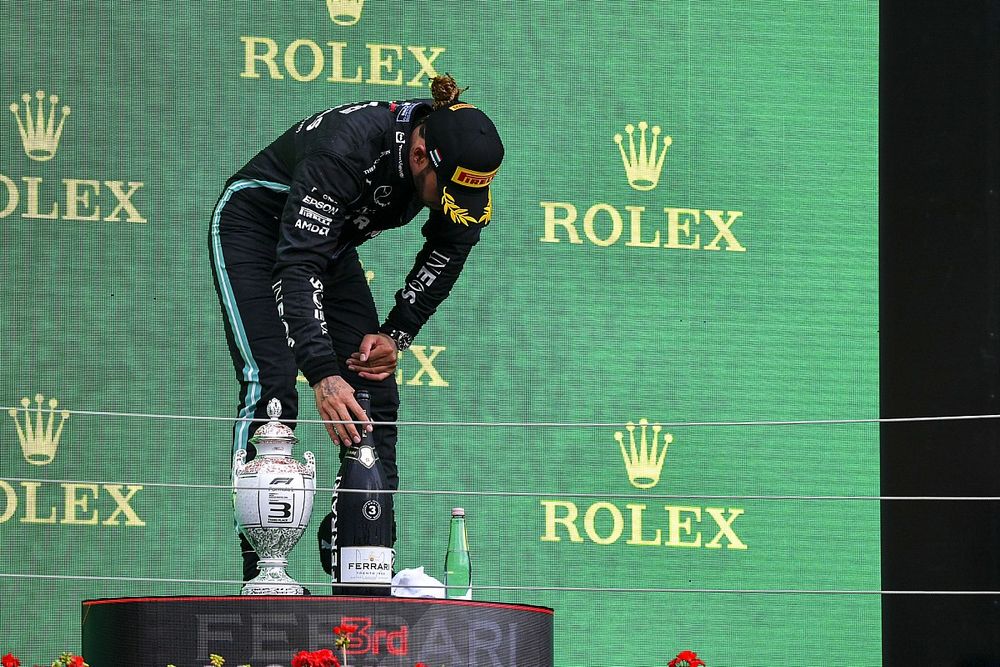 Lewis Hamilton, Mercedes, 1st position, on the podium