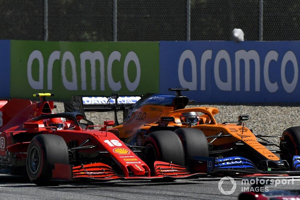 Lewis Hamilton, Mercedes F1 W11 EQ Performance, leads Charles Leclerc, Ferrari SF1000, and Carlos Sainz Jr., McLaren MCL35