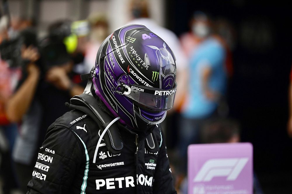 Lewis Hamilton, Mercedes, 3rd position, arrives in Parc Ferme