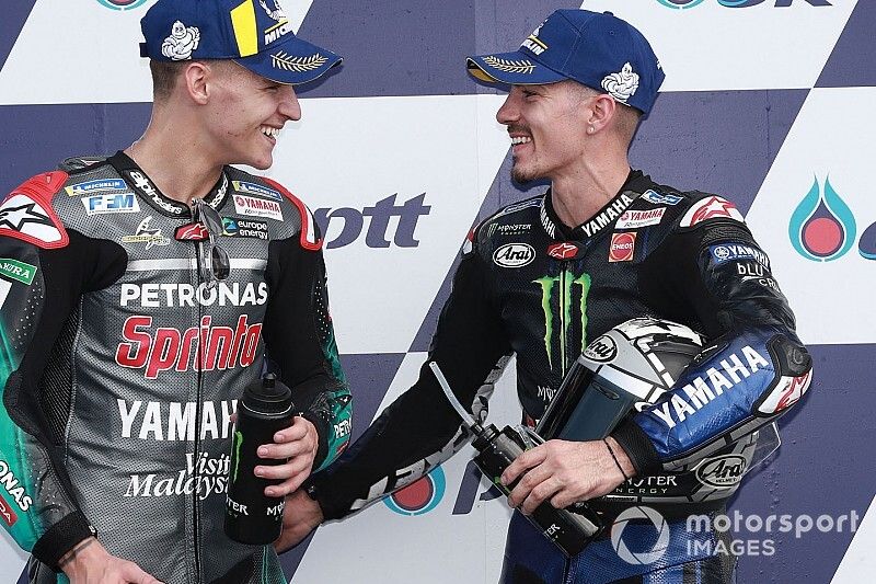 Il poleman Fabio Quartararo, Petronas Yamaha SRT, il secondo qualificato Maverick Vinales, Yamaha Factory Racing