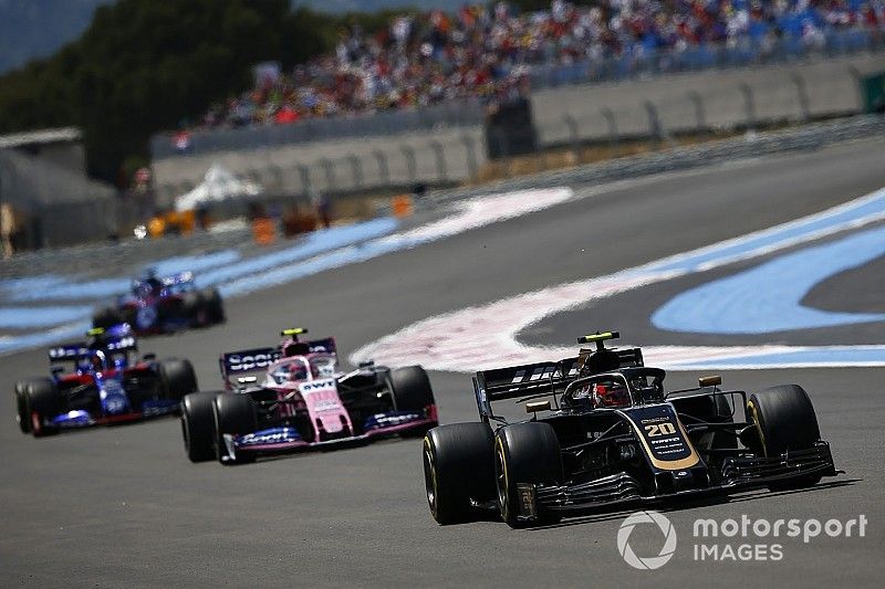 Kevin Magnussen, Haas F1 Team VF-19, Lance Stroll, Racing Point RP19 y Alexander Albon, Toro Rosso STR14