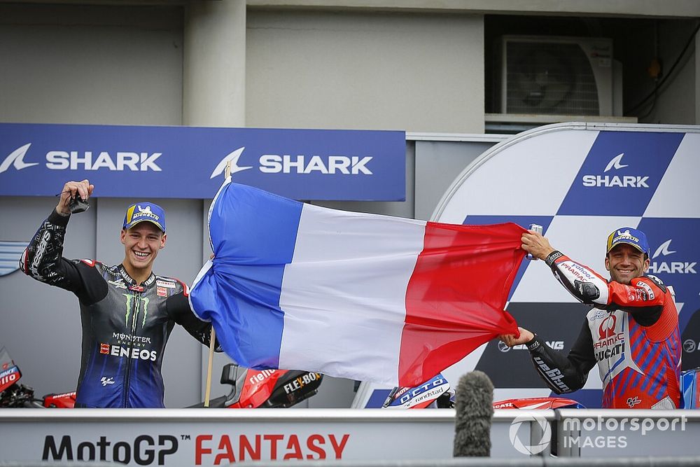 Second place Johann Zarco, Pramac Racing, third place Fabio Quartararo, Yamaha Factory Racing