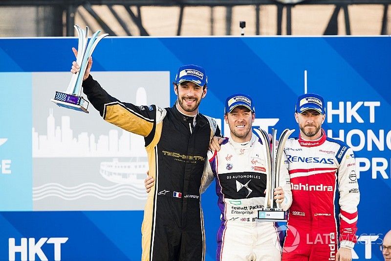 Podium : le vainqueur, Sam Bird, DS Virgin Racing, le deuxième, Jean-Eric Vergne, Techeetah, le troisième, Nick Heidfeld, Mahindra Racing