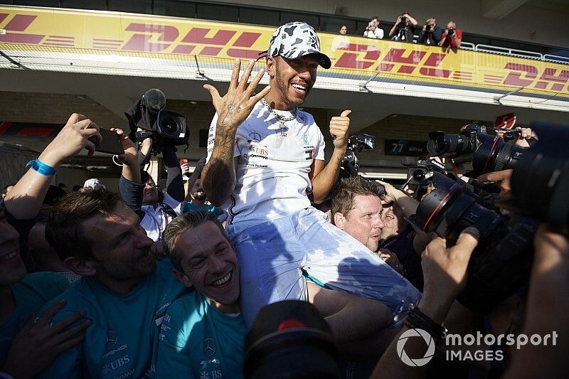 Lewis Hamilton, Mercedes AMG F1, celebrates winning the world championship