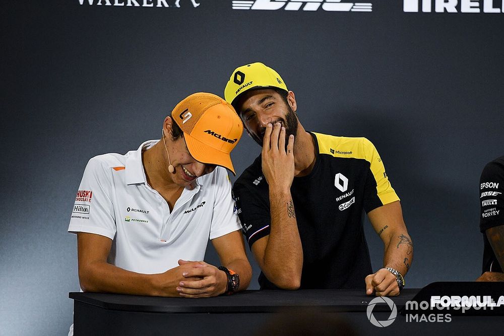 Lando Norris, McLaren et Daniel Ricciardo, Renault F1, en conférence de presse