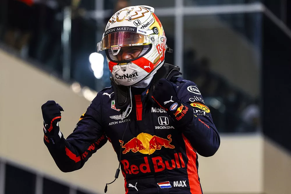 Max Verstappen, Red Bull Racing, 1st position, celebrates upon arrival in Parc Ferme