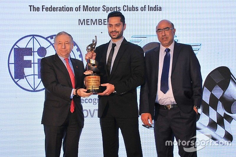 Jean Todt, FIA president, Gaurav Gill, Akbar Ebrahim, FMSCI President