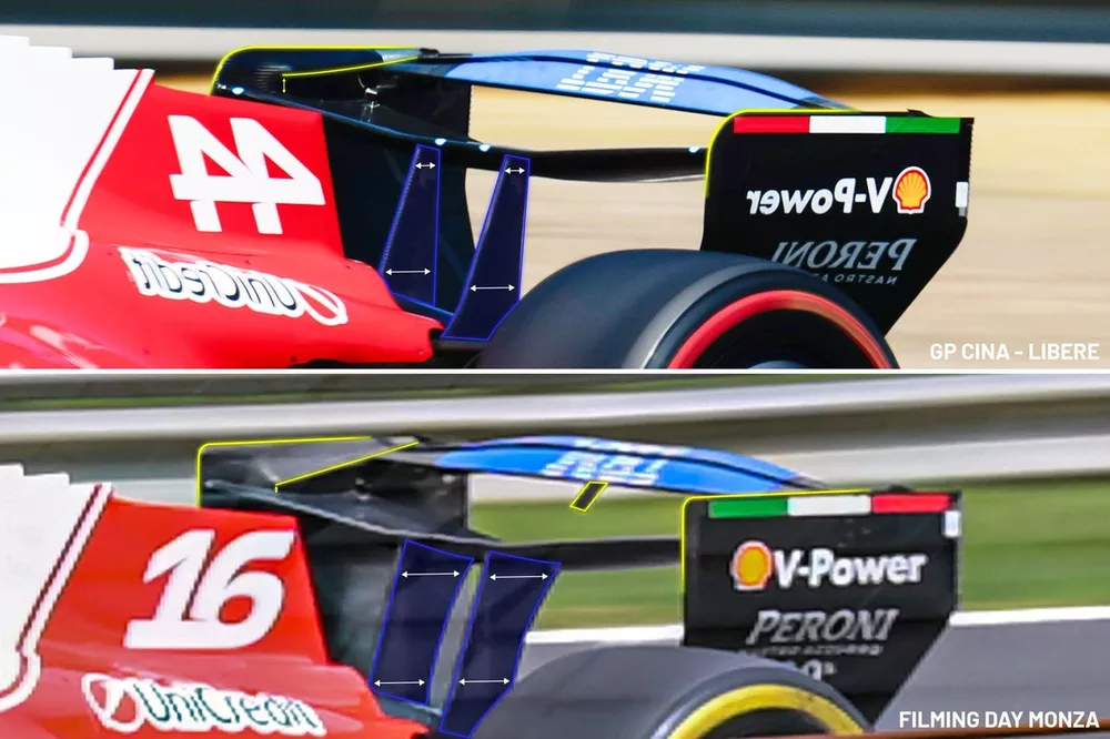 Confronto ala posteriore Ferrari SF-26 durante il filming day